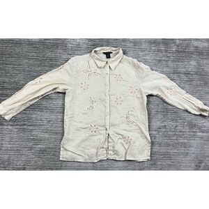 Silkland Top Womens Large Beige Long Sleeve Button Up Ramie‎ Floral